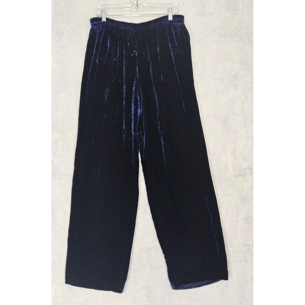 Citron Santa Monica Velvet Pants Women‎ L Wide Leg Navy Flowy Blue Silk Pull On